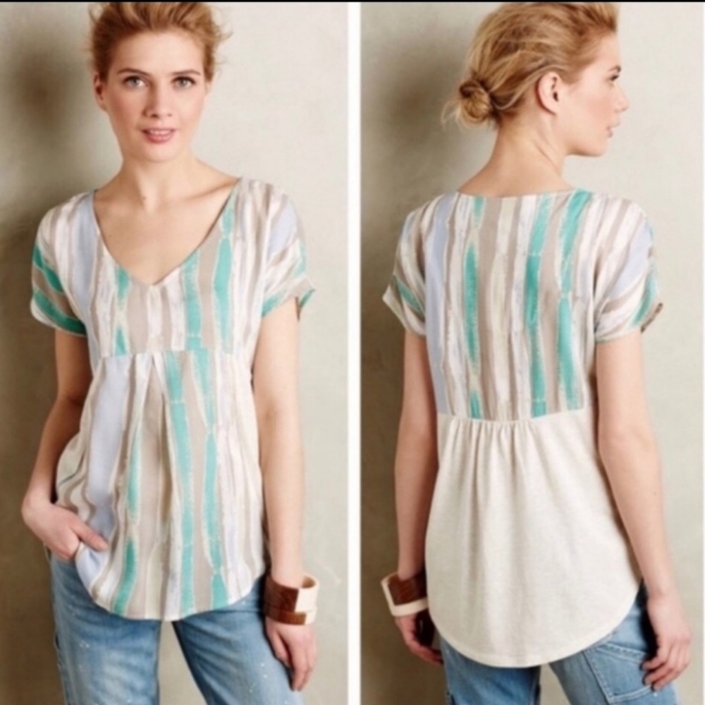 EUC Anthropologie Porridge Elva Top Striped Mixed Media